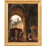 Alessandria, 1785 ; Milano, 1837 / Portico di un convento di monaci / Firmato Migliara in basso a destra by Giovanni Migliara, oil on canvas, offered Mar 2022