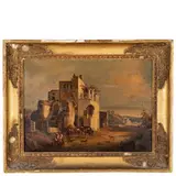 Giacinto Gigante, Napoli, 1806 ; 1876 / Veduta con casolare e figure / Firmato G Gigante in basso a sinistra