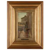 Cesare Ciani, Firenze 1854 ; 1925 / Donna sulla soglia di un cascinale / Firmato C Ciani in basso a destra, oil on cartoncino