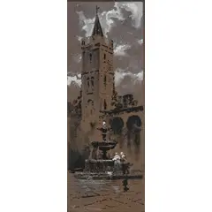 Rocco Lentini, Palermo 1858 ; Venezia 1953 / Marina con velieri / Firmato R Lentini e datato 1913 in basso a destra, mixed media on cartoncino