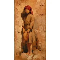 Onofrio Tomaselli, Bagheria, 1866 ; 1956 / La portatrice di acqua / Firmato O Tomaselli in basso a destra, oil on tavoletta