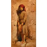 Onofrio Tomaselli, Bagheria, 1866 ; 1956 / La portatrice di acqua / Firmato O Tomaselli in basso a destra, oil on tavoletta