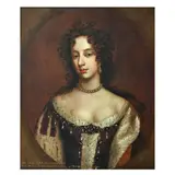 Willem Wissing, Portrait of Queen Mary of Modena, bust length, in a green and white dress, within a painted oval, oil on canvas
