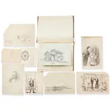 An album of drawings and sketches, loose & attached, includes portraits, landscapes, caricatures, humorous and others, one on House of Commons note paper, scenes in Europe, and locally such as Carlisle, sketches of family and friends by Rt. Hon. Sir Herbert Maxwell, 7th Bt. of Monreith, Kt, Pc, Jp, Dl, Frs, some inscribed, sold Jul 2026
