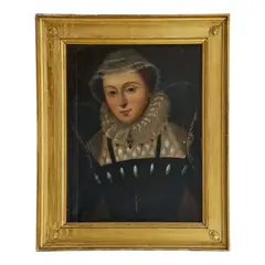 British School, Portrait of Mary, Queen of Scots, half length, in a black dress and white lace ruff and bonnet, oil on canvas