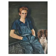 Gavin Maxwell, Portrait study with spaniel, oil on canvas