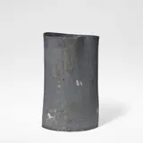 Unknown maker, Large pot, Earthenware, mottled dark grey and blue glazes with textured metallic surface, over a folded and squeezed body