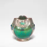 Loetz, 'Papillon' vase, circa 1900, Blown glass with speckled iridescence, of globular form with a pinched trefoil rim