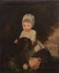 British School, The favourite dog, Oil on canvas