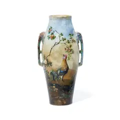 Longwy, Elephant-Handled Vase, glazed earthenware with gilt decoration, faintly impressed on underside