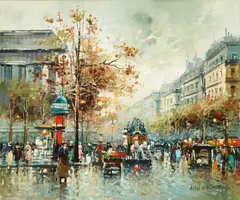 Antoine Blanchard, Paris street scene, oil on canvas