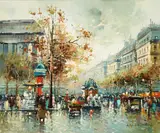 Antoine Blanchard, Paris street scene, oil on canvas