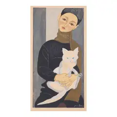 Sekino Jun'ichirō, Boy and his Cat, 1957, Woodblock in colors on wove paper