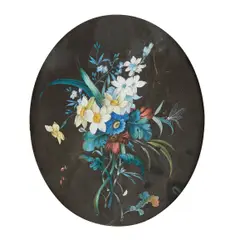 Ann Dickinson, Still life of flowers and a dragonfly, gouache with traces of pencil