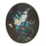 Ann Dickinson, Still life of flowers and a dragonfly, gouache with traces of pencil
