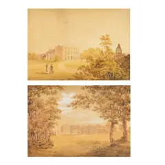 James Bourne, Landscape view with a country house, believed to be Hungerton Hall in Lincolnshire, watercolour, a pair