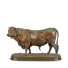 Pierre-Jules Mêne, large patinated bronze model of a bull, Taureau Normande, patinated bronze