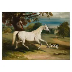 John Ferneley Senior, Mr. Dawson's 'Phoebus', a grey hunter with a spaniel, in the grounds of Launde Abbey, Leicestershire, oil on canvas