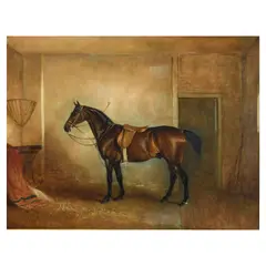John Ferneley Senior, A Bay Hunter in Stable, oil on canvas