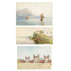 Thomas Hodgson Liddell, Hong Kong from Kowloon; Temple Gates, a set of two, watercolour with traces of pencil