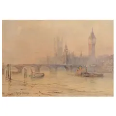 Palace of Westminster by the Thames by Herbert Finn, watercolour, sold Jun 2026