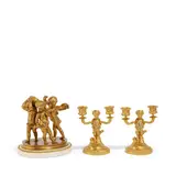 Michel Clodion, gilt bronze figural group of three musical putti, gilt bronze