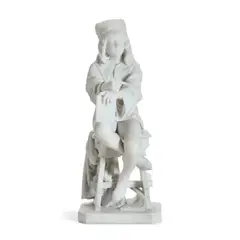 Friedrich Beer, late 19th century white marble figure of a seated boy, marble