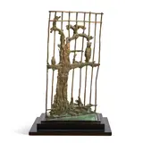 Roseline Granet, Jour et Nuit, bronze with green patina on a painted wood base