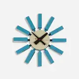 Block wall clock from the Clocks Ahead of Time series, model 2285 by George Nelson & Associates, 1959, lacquered wood, enameled brass, enameled aluminum, sold Feb 2016