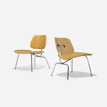 Charles and Ray Eames, LCMs, pair, ash plywood, chrome-plated steel, rubber
