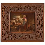 Franz Defregger, Touristen auf der Alm, oil on canvas laid to board in a hand carved walnut frame
