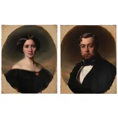 Louis Coblitz, Portrait of a Man in a Dark Suit and Portrait of a Woman with a Brooch (A Pair), oil on canvas