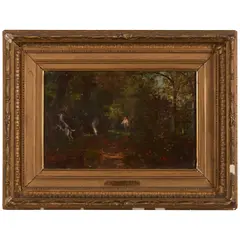 Filippo Palizzi, A Wooded Landscape with a Figure and Goats, oil on board