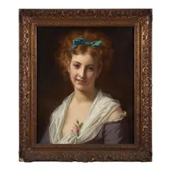 Hugues Merle, Woman with a Blue Bow, oil on canvas