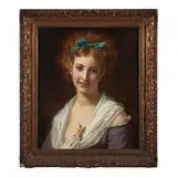Hugues Merle, Woman with a Blue Bow, oil on canvas
