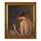 French School, Woman with a Mirror, oil on canvas