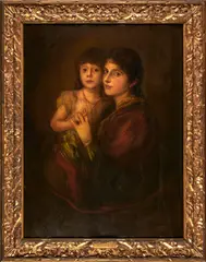 Franz von Lenbach, Portrait of a Mother and Child Seated, oil on panel