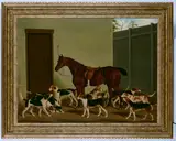 James Loder, A Bay Hunter with Fox Hounds in a Stable, oil on canvas