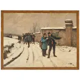 Paul Grolleron, Troops Pausing on a Village Road in Winter