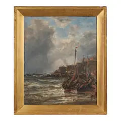 Edwin Hayes, Rough Weather, Newlyn, Penzance, 1882, oil on canvasboard