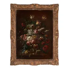 Dutch School, Still Life of Flowers in a Basket, oil on canvas