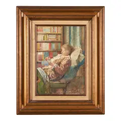 Henry Justice Ford, Knitting in Her Chair, watercolor on paper board