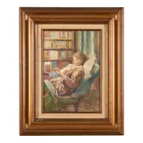 Henry Justice Ford, Knitting in Her Chair, watercolor on paper board