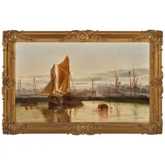 Thomas Rose Miles, Trawlers Towing Out (or Evening, Yarmouth Harbour), oil on canvas