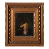 Léon Étienne Tournes, A Woman Brushing Her Hair in the Mirror, oil on panel