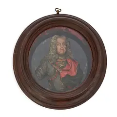Samuel Percy, Portrait of John, Duke of Marlborough, carved and colored wax, in a wooden shadowbox frame