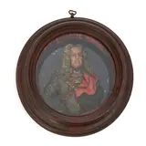 Samuel Percy, Portrait of John, Duke of Marlborough, carved and colored wax, in a wooden shadowbox frame