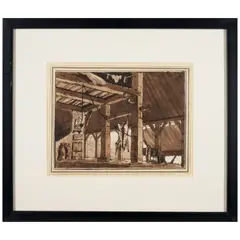 Interior of a Slaughterhouse by Carlo Labruzzo, brush, brown ink, and pencil on paper, offered Mar 2026