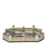 19th century, by Continental Porcelain and Mirrored Plateau, octagonal shape with pierced gallery, gilded and polychrome enameled alternating monument shapes adorned with flowers,  , sold Mar 2026