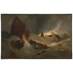 Eugène Isabey, Fishing Boats Being Tossed in Stormy Seas (A Sketch), oil on canvas